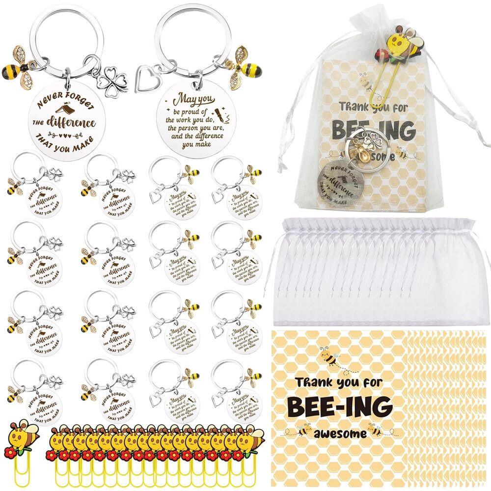 5324 16 Set Bee Keychain Appreciation Bulk- Teacher Appreciation Gifts Bulk